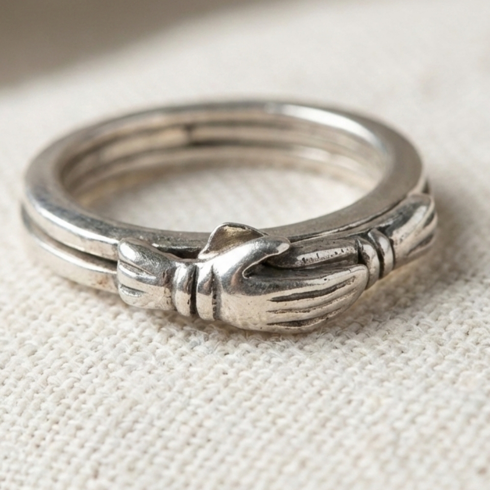 Vintage Fede Gimmel Victorian Sterling Silver Ring Size 5 75